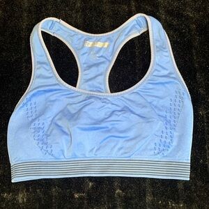 Women’s Large Blue with Black Stripes Racerback Sports Bra - No Padding